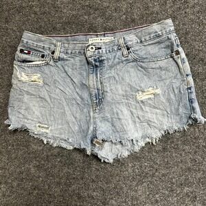 Tommy Hilfiger Denim Shorts Womens Size 10 Blue Distressed Cut Off Cotton Casual